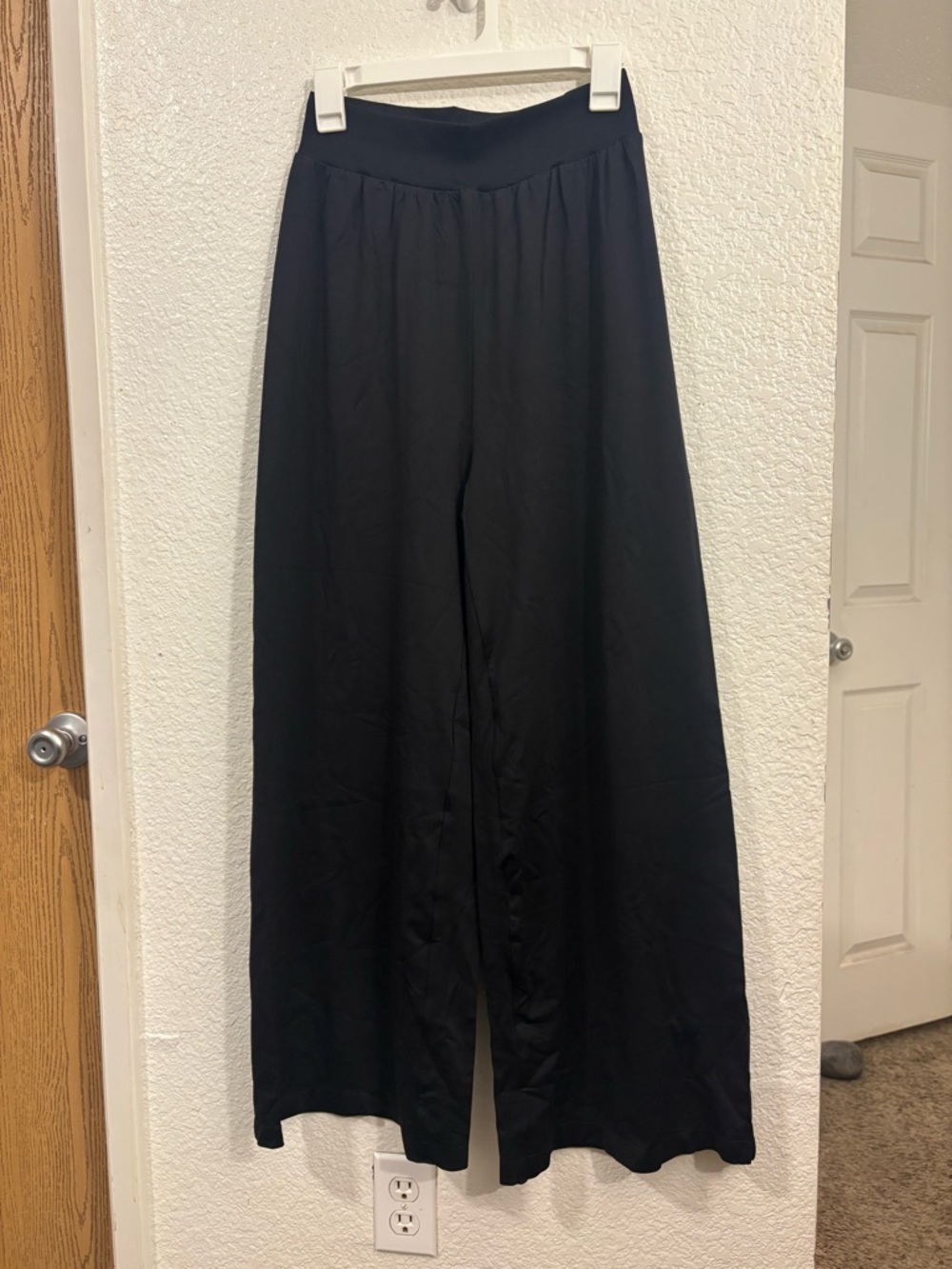 OQQ Wide Leg Stretch Pants Women Medium Black High Waist Flowy Loung Travel Pant